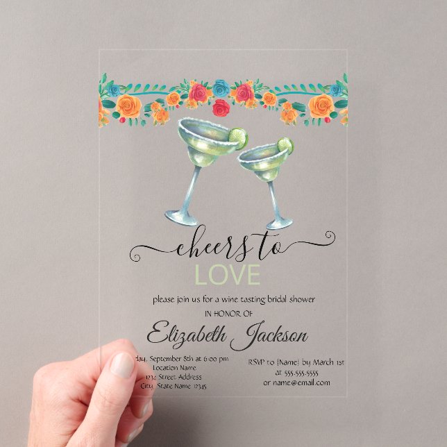 Margarita Flowers Mexican Fiesta Bridal Shower Acrylic Invitations (Insitu (Handheld))