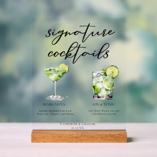 Margarita Gin & Tonic Evening Signature Cocktails Acrylic Sign