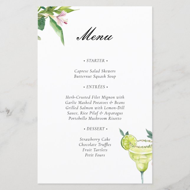 Margarita Mexican Fiesta Bridal Shower Menu (Front)