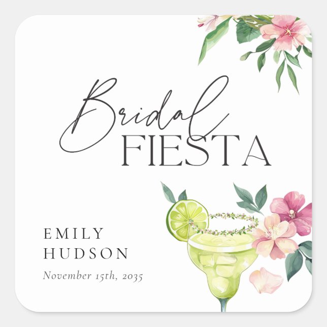 Margarita Mexican Fiesta Bridal Shower Square Sticker (Front)
