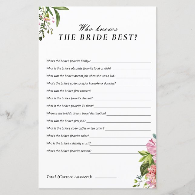 Margarita Mexican Who Knows the Bride Best Game (Front)