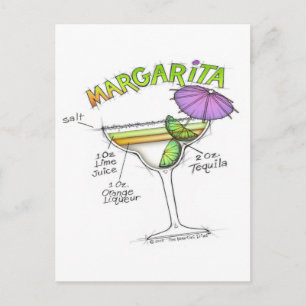 MARGARITA RECIPE COCKTAIL ART POSTCARD