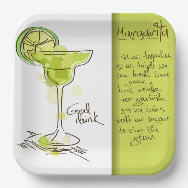 Margarita Recipe Paper Plate (Front)