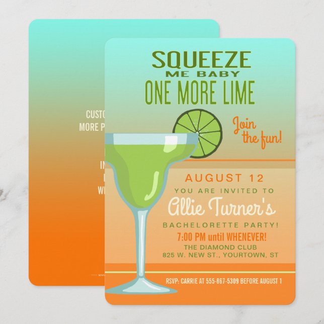 Margarita | Squeeze Me Baby | Bachelorette Invitation (Front/Back)
