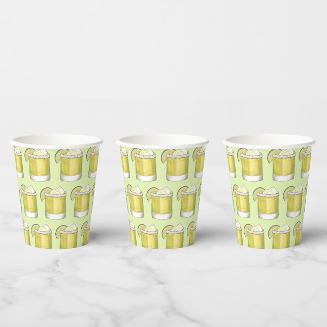 Margarita Summer Cocktail Mixed Drink Lime Green Paper Cups (Multi)