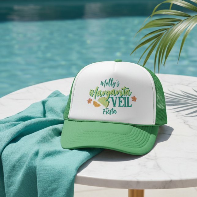 Margarita Veil Tropical Bachelorette Trucker Hat (Margarita Veil Bachelorette Party Illustrated Trucker Hat)
