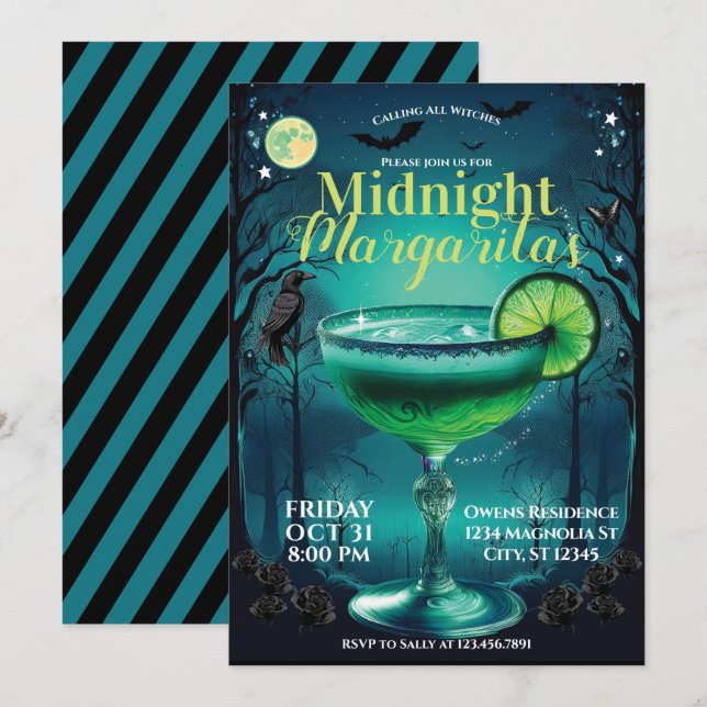 Margaritas À Minuit Cocktail Party Invitation (Devant / Derrière)