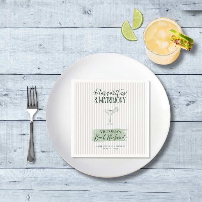 Margaritas and Matrimony Party Cocktail Napkins (Margaritas & Matrimony custom cocktail napkin | Custom bachelorette dinner decor for beach bride)