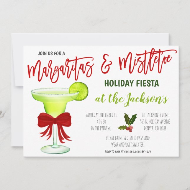 Margaritas and Mistletoe Holiday Invitation (Front)