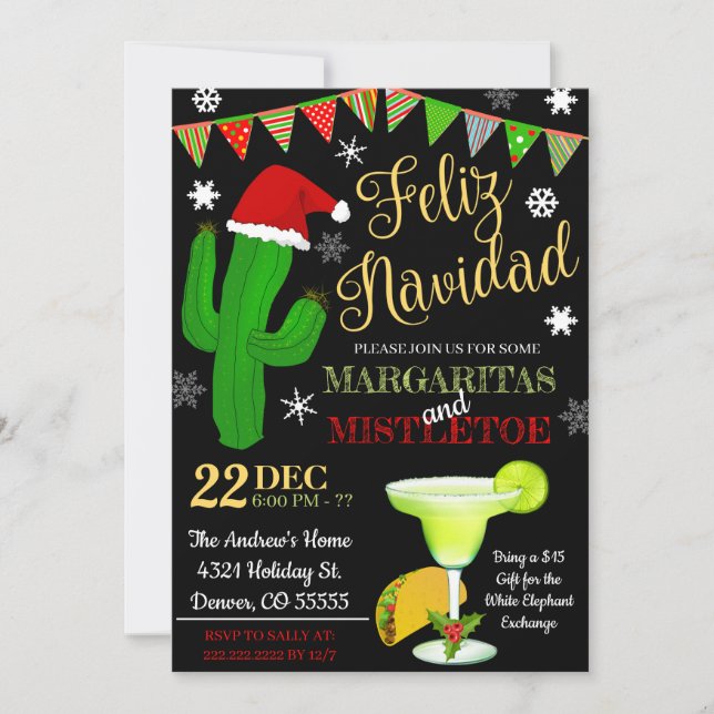 Margaritas and Mistletoe Invitation (Front)