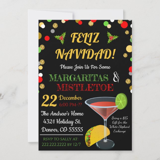 Margaritas and Mistletoe Party Invitation (Front)
