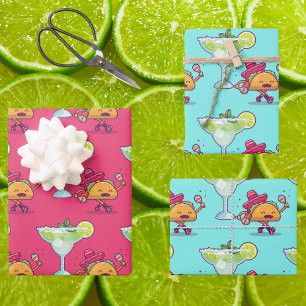 Margaritas and Tacos Pink and Blue Birthday Wrapping Paper Sheet