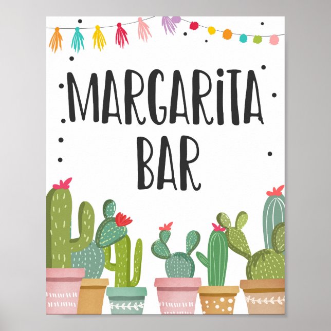 Margaritas Bar Drinks Cactus Fiesta Table Sign (Front)
