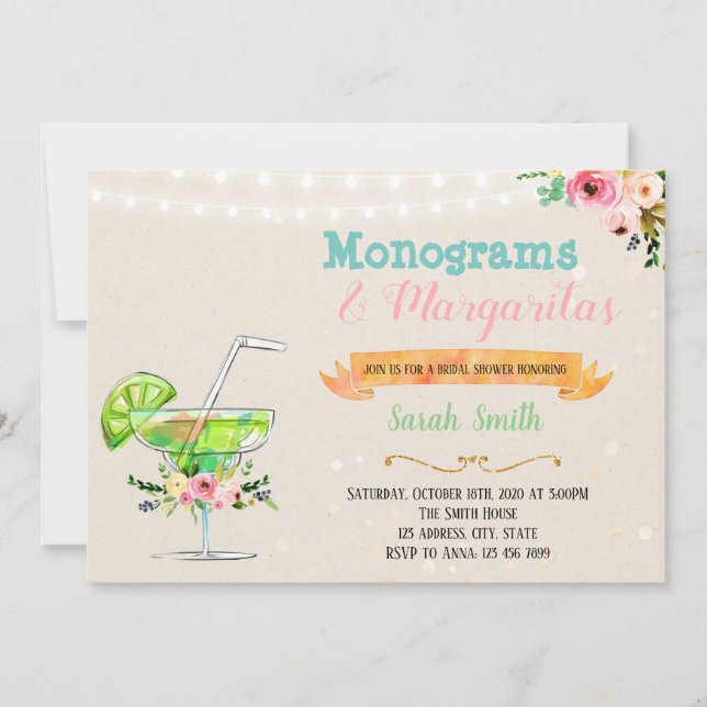 Margaritas et invitation de partie de monogrammes (Devant)