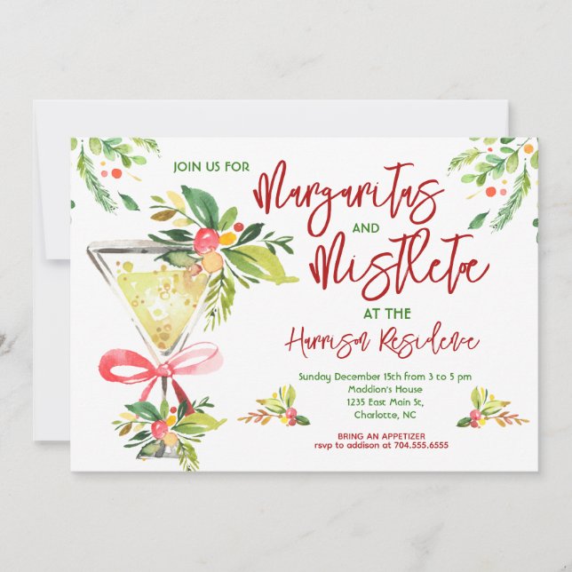 Margaritas et Mistletoe Invitation de la fête de N (Devant)