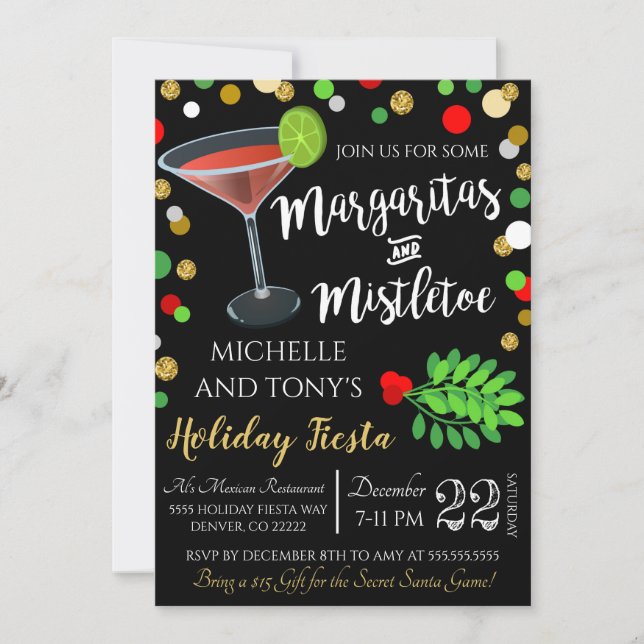 Margaritas Et Mistletoe Invitation Noël (Devant)