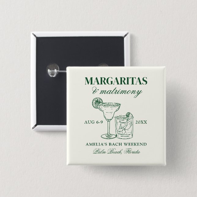 Margaritas & Matrimony Bachelorette Weekend 2 Inch Square Button (Front & Back)