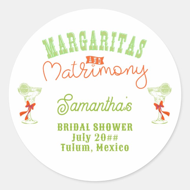 Margaritas & Matrimony Tulum Bachelorette Party Classic Round Sticker (Front)