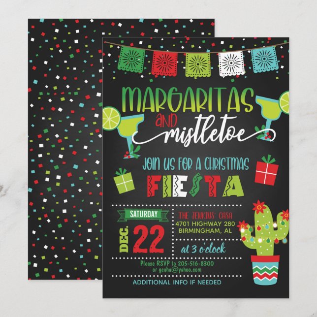 Margaritas & Mistletoe Christmas Party Invitation (Devant / Derrière)