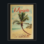 Margate Palm Tree Vintage Travel Postcard<br><div class="desc">A uniquely retro mid-century modern Margate Florida art print in vintage travel poster style. It features a curved palm tree on sandy beach with ocean under a blue cloudy sky.</div>