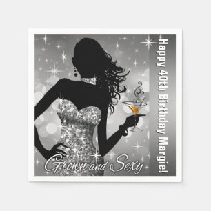 Margie Bling Bombshell Sparkle Birthday   silver Napkin