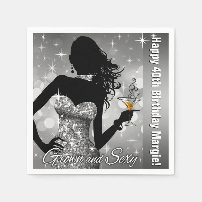 Margie Bling Bombshell Sparkle Birthday | silver Napkin (Front)