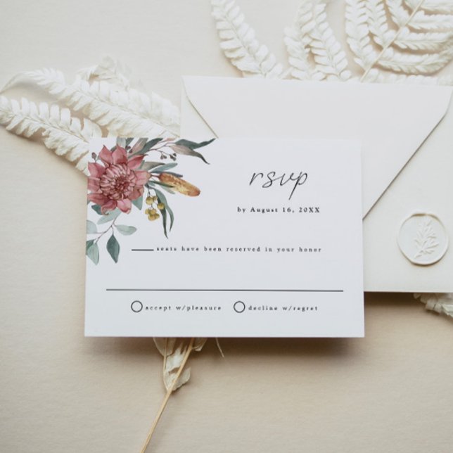 MARGOT Dusty Rose Blush Floral Wedding RSVP Card (Creator Uploaded)