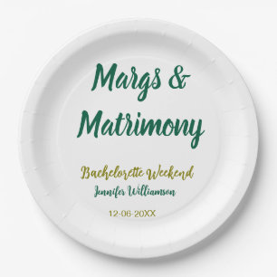 Margs and matrimony add name date bachelorette par paper plate