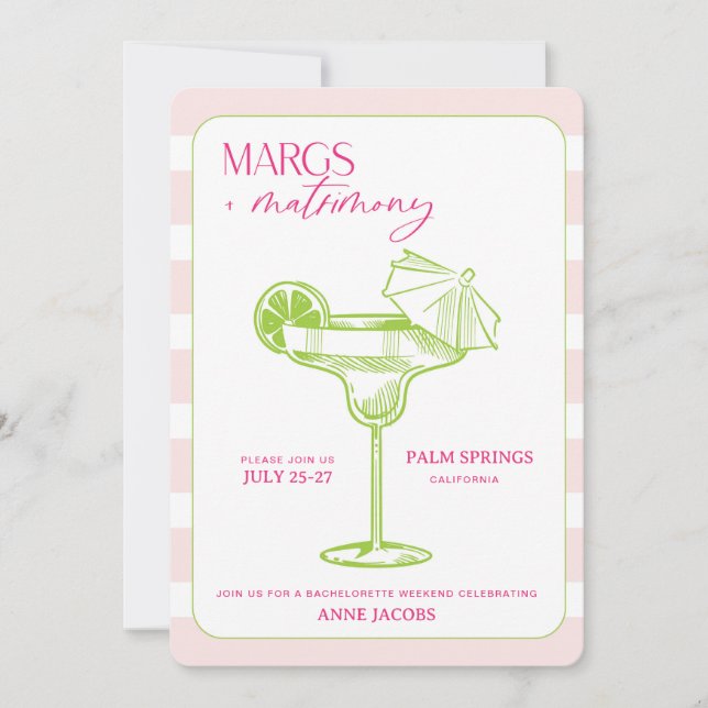 Margs and Matrimony Bachelorette Invitation (Front)