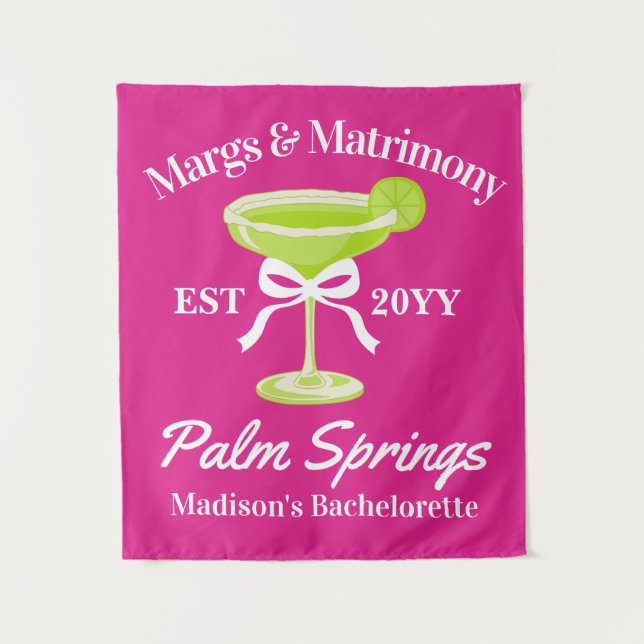 Margs and Matrimony Bachelorette Party Backdrop Tapestry (Front)