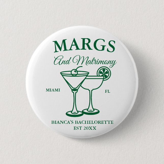 Margs and Matrimony  Beach Bachelorette party  2 Inch Round Button (Front)