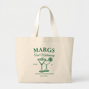 Margs and Matrimony  Beach Bachelorette party  Large Tote Bag