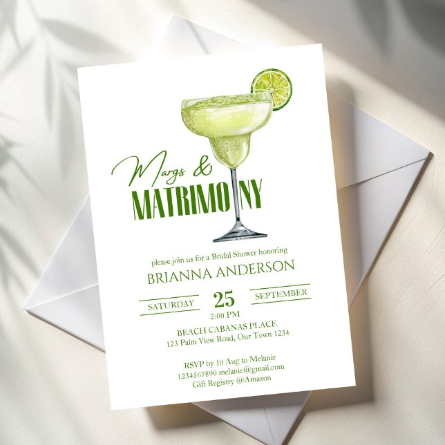 Margs and matrimony bridal shower invitation (Margs and matrimony bridal shower invitation template cocktails summer bridal shower margarita drink)