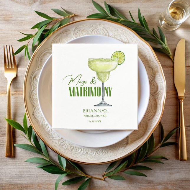 Margs and matrimony bridal shower monogrammed napkin (Margs and matrimony bridal shower monogrammed napkins personalized napkins custom table decor)