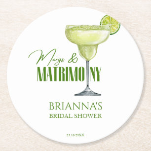 Margs and matrimony bridal shower monogrammed round paper coaster