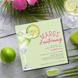 Margs and Matrimony Lime Green Pink Bridal Shower Invitation