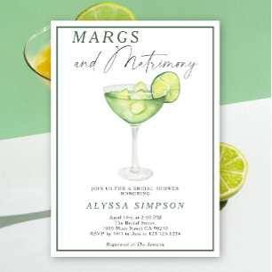 Margs and Matrimony Lime Margarita Bridal Shower Invitation