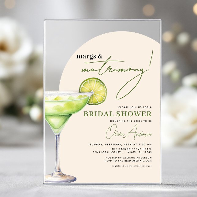 Margs and Matrimony Modern Bridal Shower  Acrylic Invitations (Creator Uploaded)