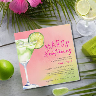 Margs and Matrimony Pink Green Bridal Shower  Invitation