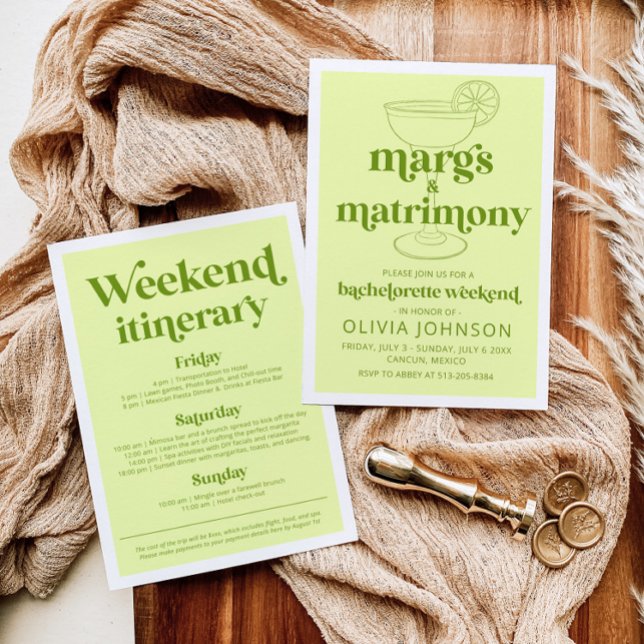 Margs & Matrimony Bachelorette Weekend Itinerary Invitation (Creator Uploaded)