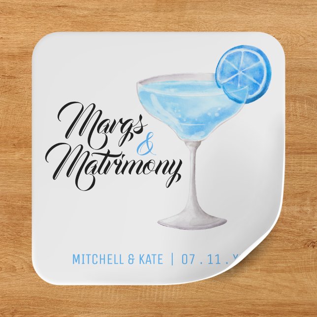 Margs & Matrimony Blue Margarita Bridal Shower Square Sticker (Margs & Matrimony Blue Margarita Bridal Shower Square Sticker
)