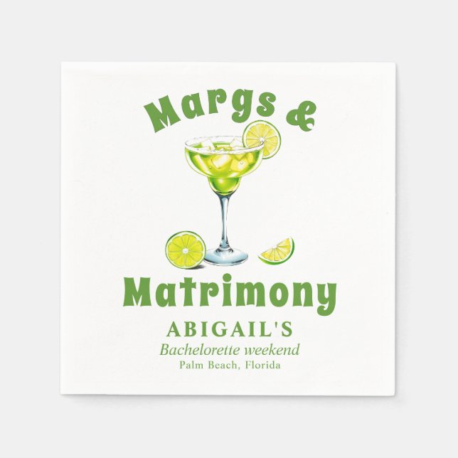 Margs & Matrimony cocktail lime green bachelorette Napkin (Front)