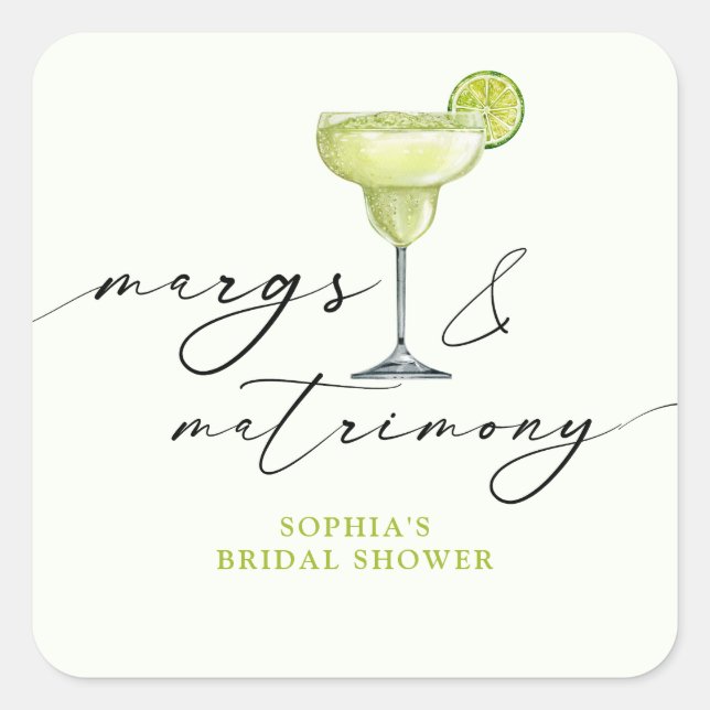 Margs & Matrimony Green Lime Bridal Shower Square Sticker (Front)