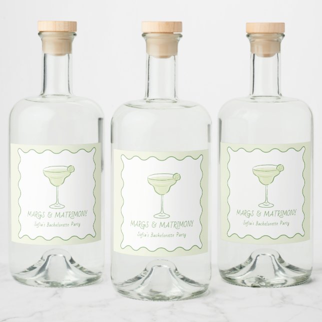 "Margs & Matrimony" Lime Bachelorette Tequila Liquor Bottle Label (Bottles)