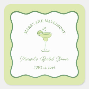 "Margs & Matrimony" Lime Margarita Bridal Shower Square Sticker