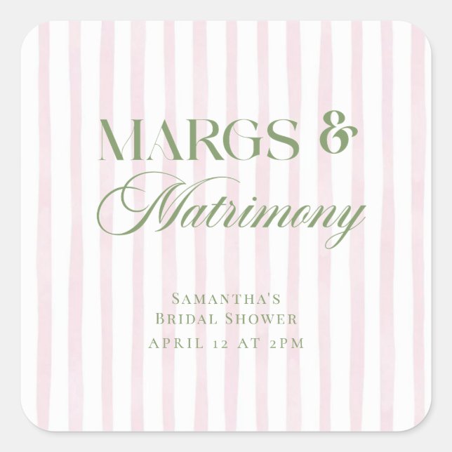 Margs & Matrimony Lime Margarita Bridal Shower Square Sticker (Front)