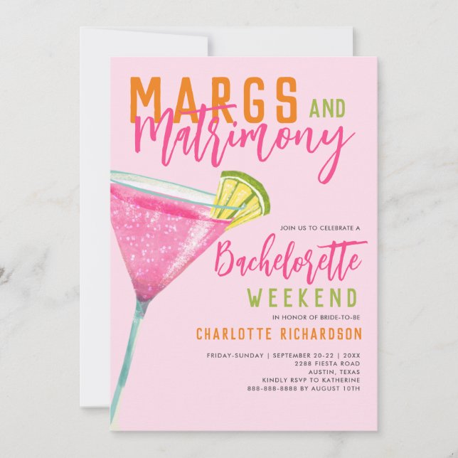 Margs & Matrimony Margarita Bachelorette Weekend Invitation (Front)