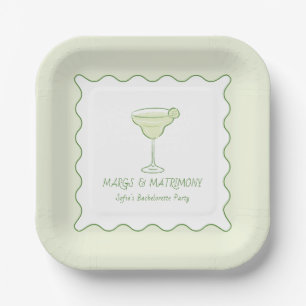 "Margs & Matrimony" Modern Lime Bachelorette Party Paper Plate