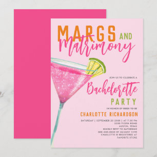 Margs & Matrimony Pink Margarita Bachelorette Bash Invitation