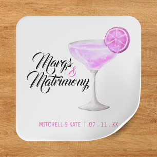 Margs & Matrimony Pink Margarita Bridal Shower Square Sticker
